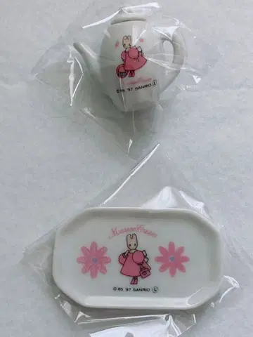 산리오 마론 크림 미니어처 찻주전자 플레이트 레트로