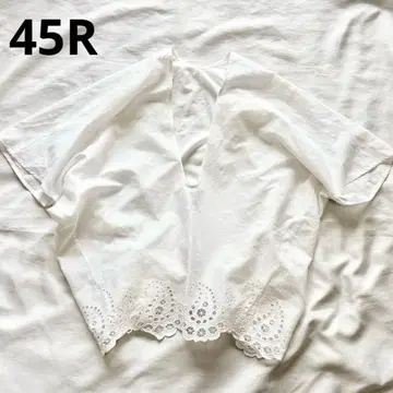 45R 슬리브리스 블라우스 컷워크 레이스 화이트 플라워