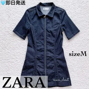 ZARA 데님 원피스 반팔 집업 네이비 M 사이즈