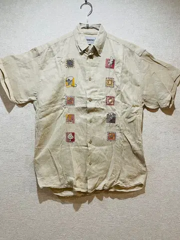 90s 이탈리아제 ICEBERG 린넨 100% 자수 반팔 셔츠 S 사이즈