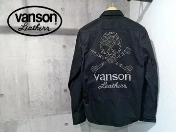 VANSON 반손 로고 자수 스컬 스터드 워크 셔츠 S 블랙 턱끈