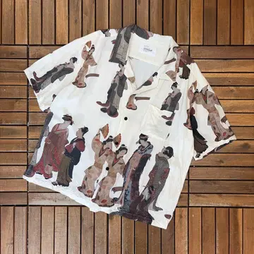 REPRO GALLERY 일본풍 패턴 오픈 카라 반팔 셔츠