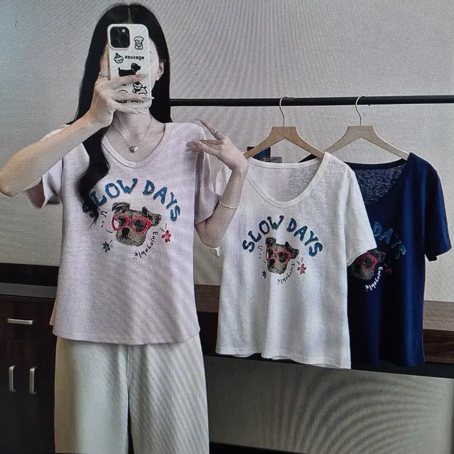 (해외배송)강아지 프린팅 반팔 티셔츠 핑크/화이트/네이비