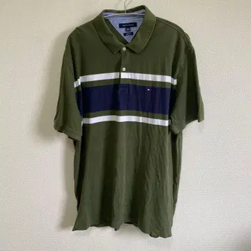 TOMMY HILFIGER 피케 셔츠 카키 보더