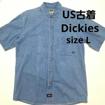 구제 Dickies 반팔 데님 셔츠 워크 셔츠 남성용 L 아메카지