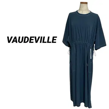 VAUDEVILLE VV 허리 드로코드 포함 반팔 원피스 청록색 계열