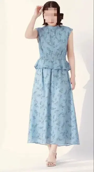 내추럴 뷰티 베이직 꽃무늬 페플럼 셋업 블루 그레이