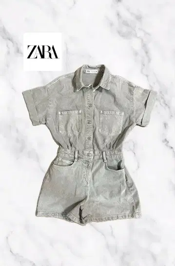 ZARA 데님 숏 올인원 카키