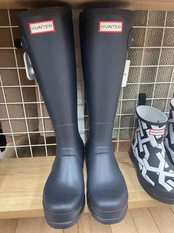 HUNTER 레인부츠 네이비 롱 기장