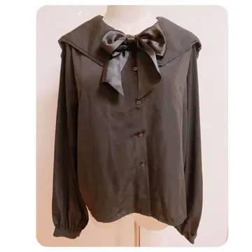 [074e] 세일러 블라우스 세일러 카라 여성용 블랙 지뢰계 양산형 M