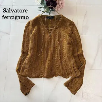 Salvatore ferragamo 레이스업 니트 긴팔 면 니트 카키