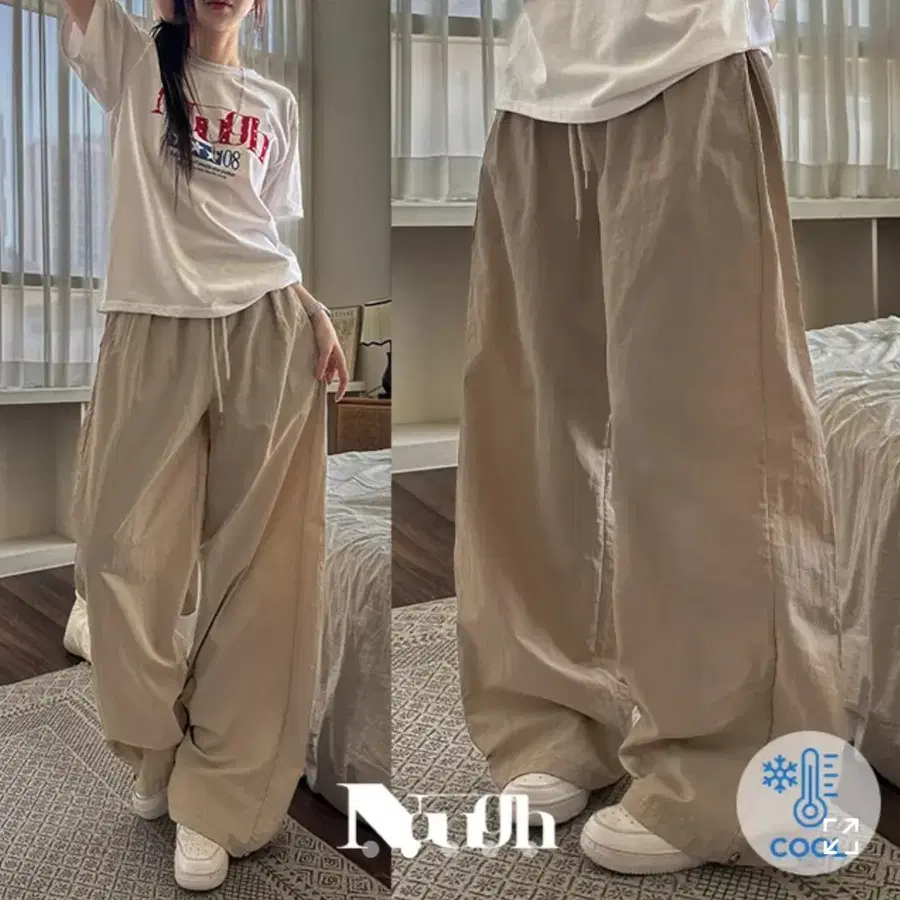 에이블리 에어 나일론 백포켓 핀턱 스냅 와이드 롱팬츠 팝니다