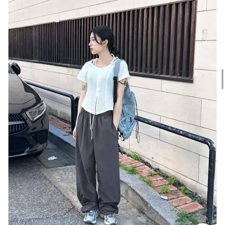 에이블리 니어 나일론 밴딩 팬츠 차콜 판매합니다!