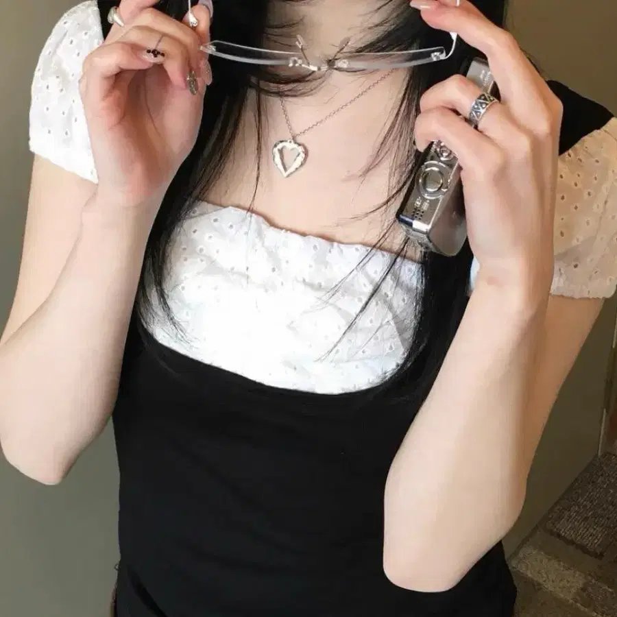 빈티지 퍼프 레이스 블라우스 티
