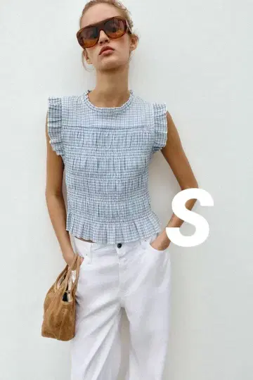 ZARA 깅엄 체크 스모킹 슬리브리스 상의