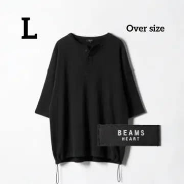 [새상품급] BEAMS HEART 가공 헨리넥 와플 T셔츠 블랙 L