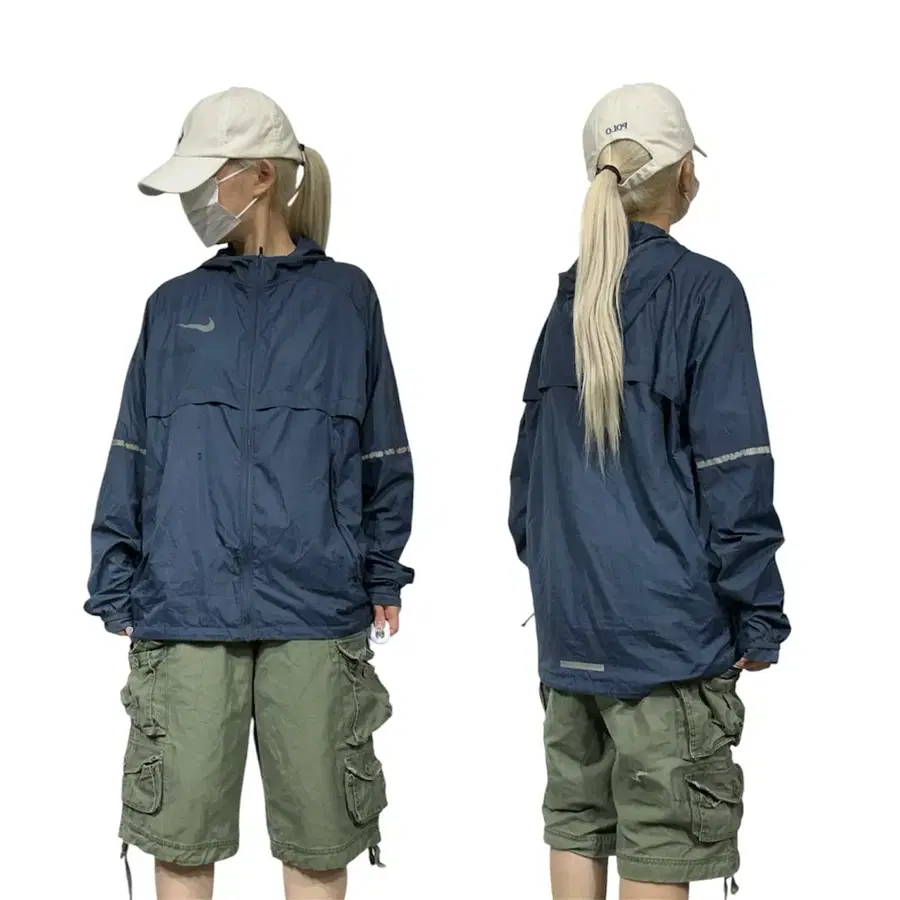 나이키 네이비 오버핏 바람막이 후드 트랙 자켓 L