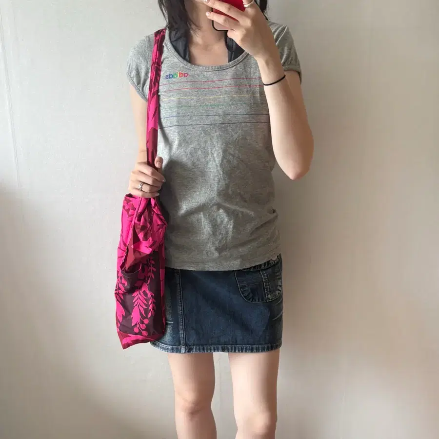 아디다스 반팔티 그레이 멀티 레인보우 로고