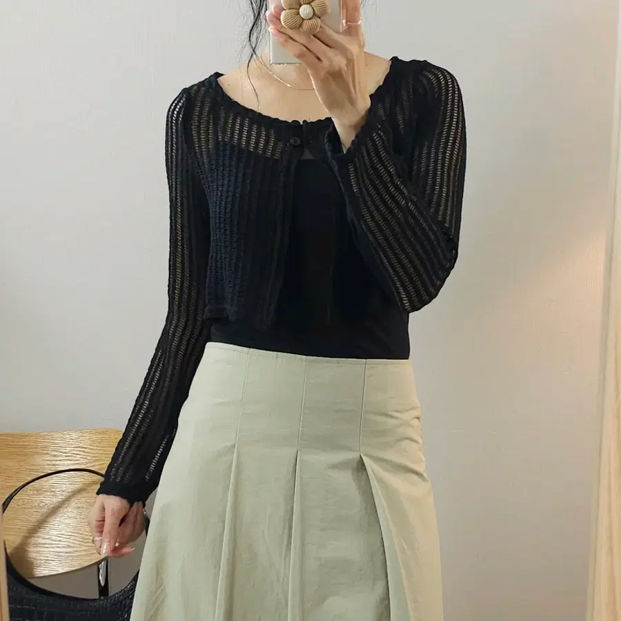 (F)바닐라비 여성 긴팔 시스루 가디건 블랙 J7W4384