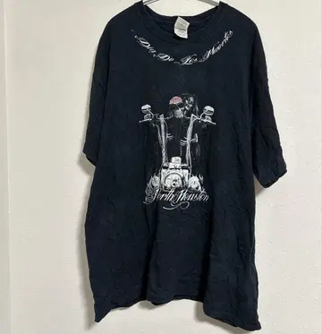 길단 스컬 티셔츠 둥근넥 반팔 XL 블랙 면 바이커 스트릿