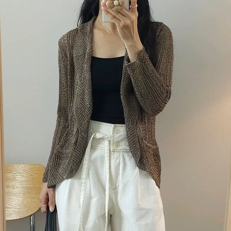 (M~L)일본빈티지 CHICFLEUR 여성 긴팔 가디건 브라운 G14W4410