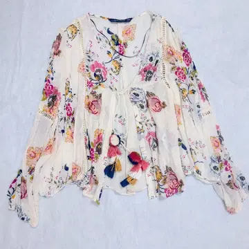 ZARA 보타니컬 꽃무늬 자수 블라우스 컬러풀 태슬