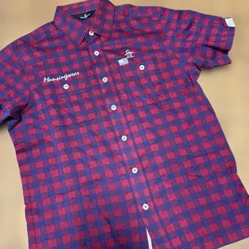 Munsingwear 골프 셔츠 체크 무늬 레드 네이비 LL