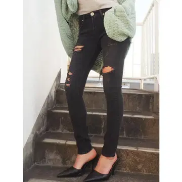 GYDA 백 립드 스키니 데님 팬츠 데미지 가공 스키니 데님