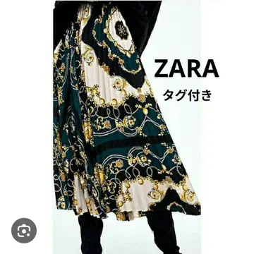 택 포함 ZARA 자라 플리츠 스커트 롱 올 패턴 스카프 허리밴딩