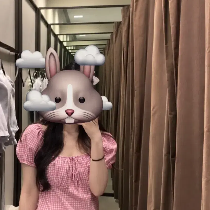 핑크 체크 오프숄더 퍼프소매 원피스 [ZARA]아이즈원착용