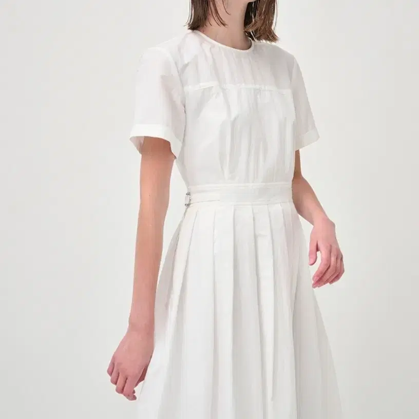 (택채새상품) 에트몽 Half Sleeve Pleats Dress, White