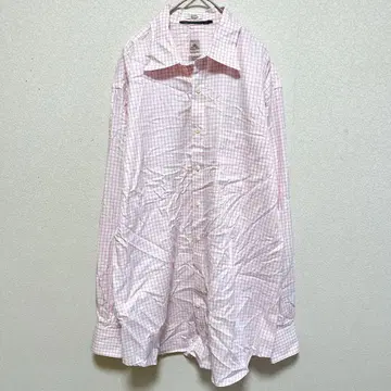 고급 피터밀러 체크 긴팔 셔츠 레귤러 카라 [ L ] 복숭아 화이트 면