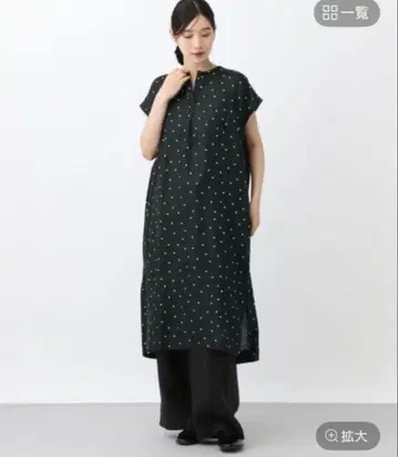 studio CLIP 코튼 린넨 원피스 블랙 도트