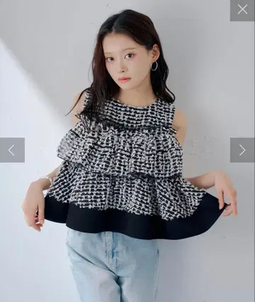 chico 도비 레이스 티어드 페플럼 블라우스
