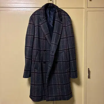 ZARA 체크 무늬 더블 체스터 코트