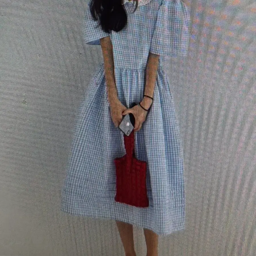 (해외배송)레이스 체크무늬 원피스 블루