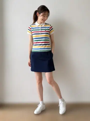 O181 라코스테 LACOSTE 원피스 보더 작은 34 반팔 여성용