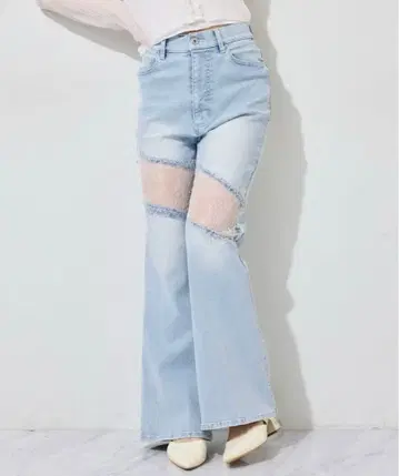 새상품 NICE CLAUP 레이스 디자인 플레어 데님 블루