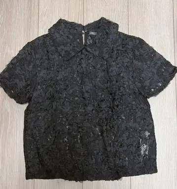 ZARA 레이스 반팔 블라우스 블랙 M 미사용