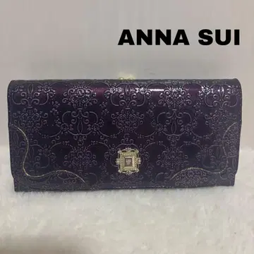 ANNA SUI 루미 장지갑 퍼플 로즈 패턴 에나멜 가마구치