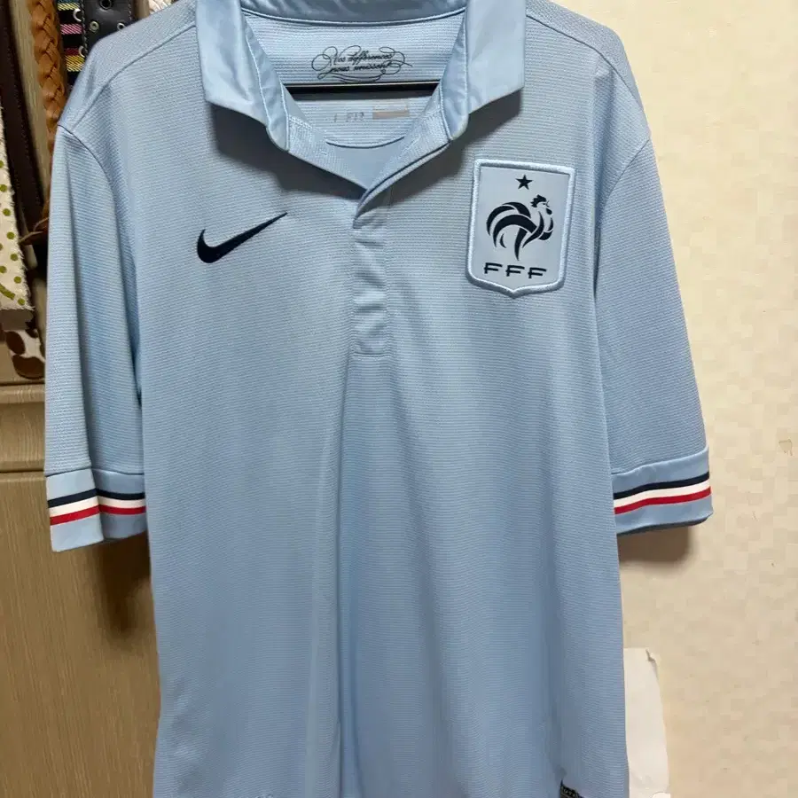 나이키 프랑스 축구 fff 반팔 져지 카라티 스카이블루
