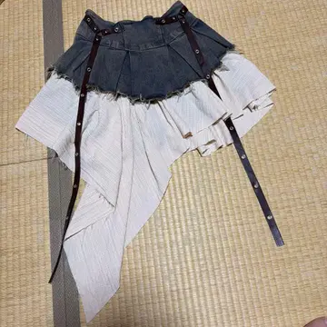 불규칙 밑단 데님 치마바지