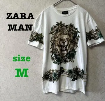 ZARA MAN 라이온 그래픽 T셔츠 화이트 M 반팔