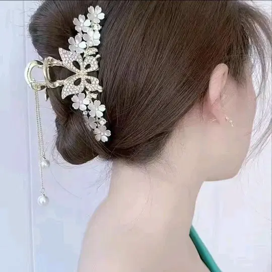진주 꽃 나비 헤어 집게핀