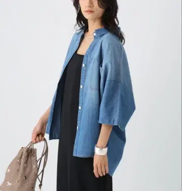 Elura 엘르 블라우스 셔츠 반팔 데님 5부 소매 셔츠
