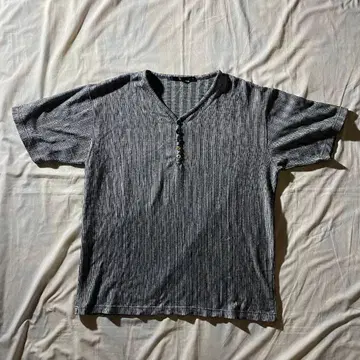 00s 기믹 헨리넥 섀도우 스트라이프 티셔츠 그레이 그런지