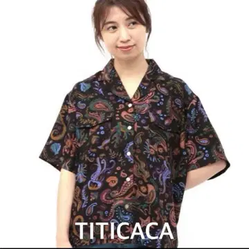 새상품급 TITICACA 씨페이즐리 오픈 카라 셔츠 블라우스 올 패턴 프리 사이즈