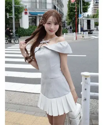 Darich 다리치 트위드 크로스 리본 플리츠 미니 원피스