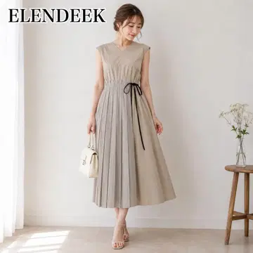 ELENDEEK 엘렌딕 플리츠 절개 원피스 베이지 롱