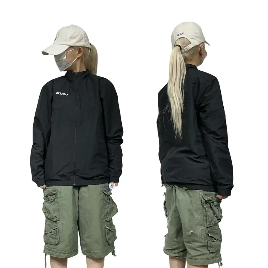 아디다스 블랙 화이트 로고 바람막이 트랙 자켓 XS